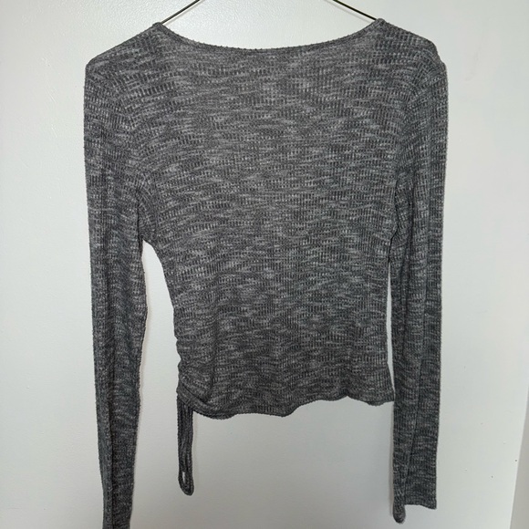 American Eagle Outfitters Charcoal Long Sleeve Wrap Top - Picture 3 of 4